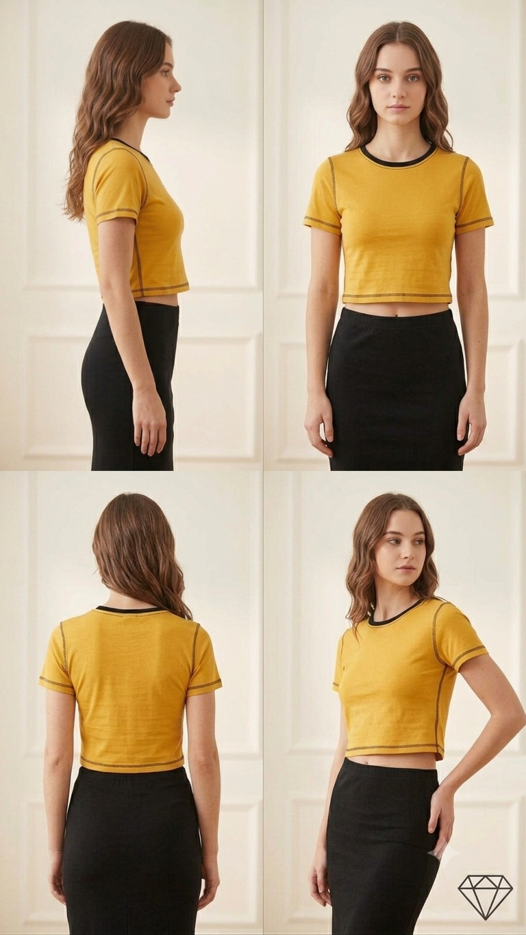 Deevaz Women's Casual Yellow Short Sleeve Crop Tee