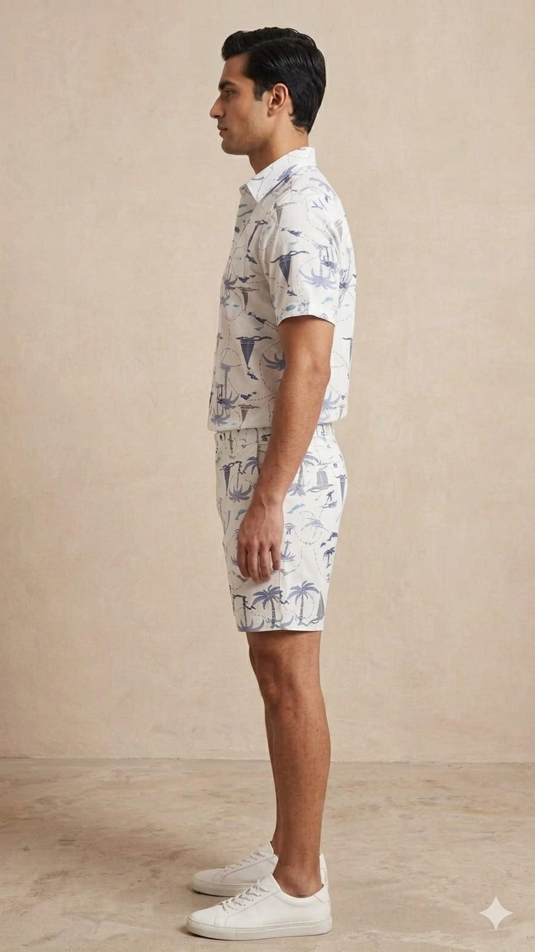 Deevaz Men's Maritime Map Printed Resort Shirt & Shorts Set.