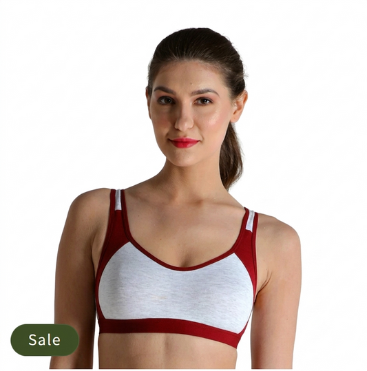 Deevaz Non-padded Cotton Rich Sports Bra in Burgundy Melange Colour Detailing.