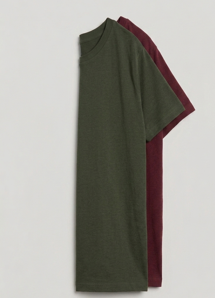 Deevaz Pack of 2 Premium Cotton Crew Neck T-Shirts – Olive & Maroon