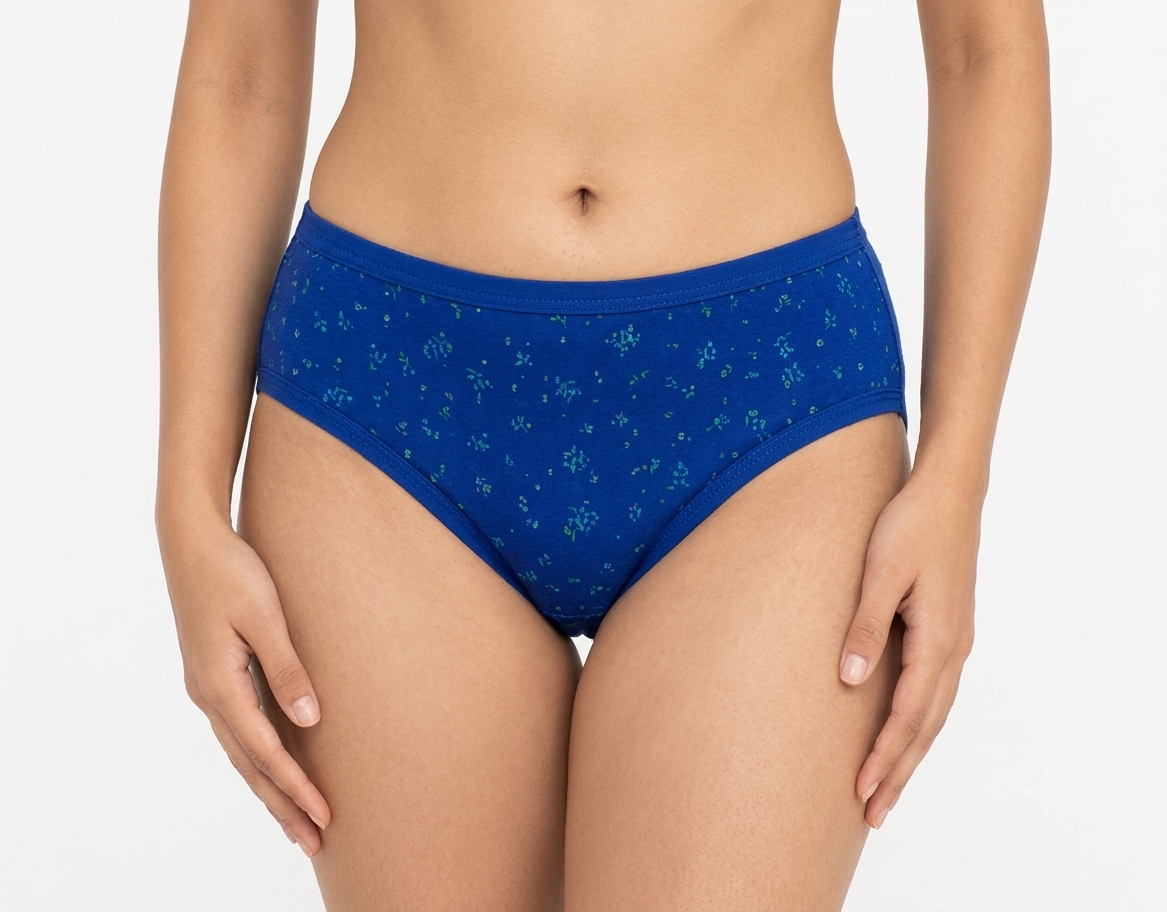Deevaz  Women's Blue Printed Cotton  Mid-Rise Hipster Panty