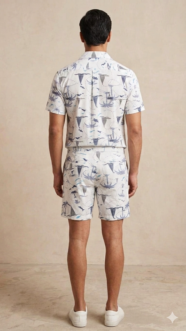 Deevaz Men's Maritime Map Printed Resort Shirt & Shorts Set.