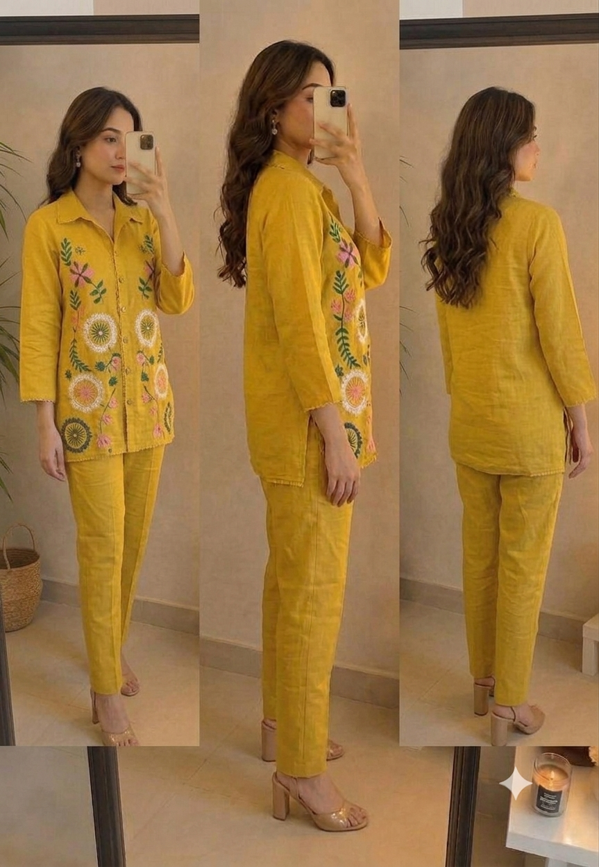 Deevaz Embroidered Yellow Co-Ord Set (2-Angle Showcase)