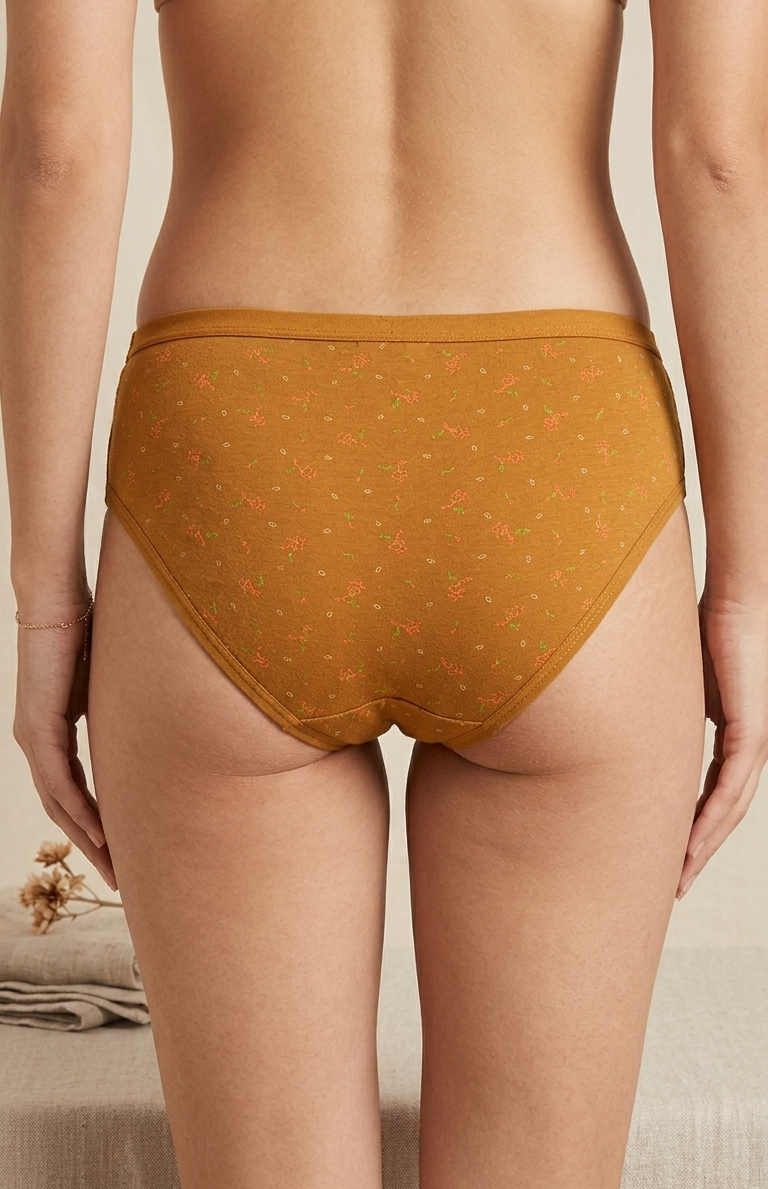 Deevaz Women's Mustard Yellow Printed Cottan Mid-Rise Hipster Panty