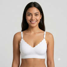 Load image into Gallery viewer, Deevaz Classic White Seamless Scalloped Bralette – Wireless Everyday T-Shirt Bra with Hook-and-Eye Back Closure