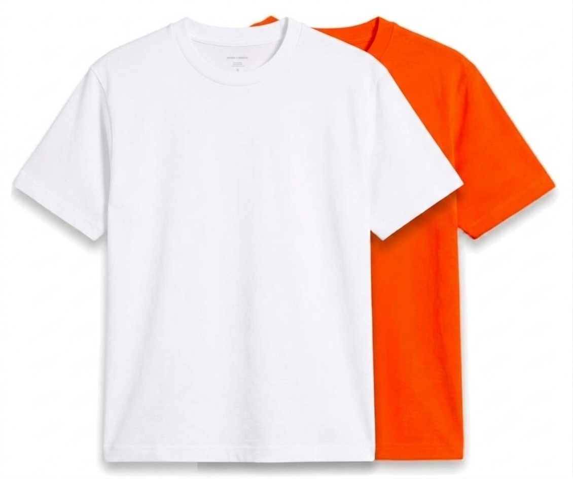 Deevaz Men's Dry-Fit Performance Athletic T-Shirt – Pack of 2 (White & Bright Orange)