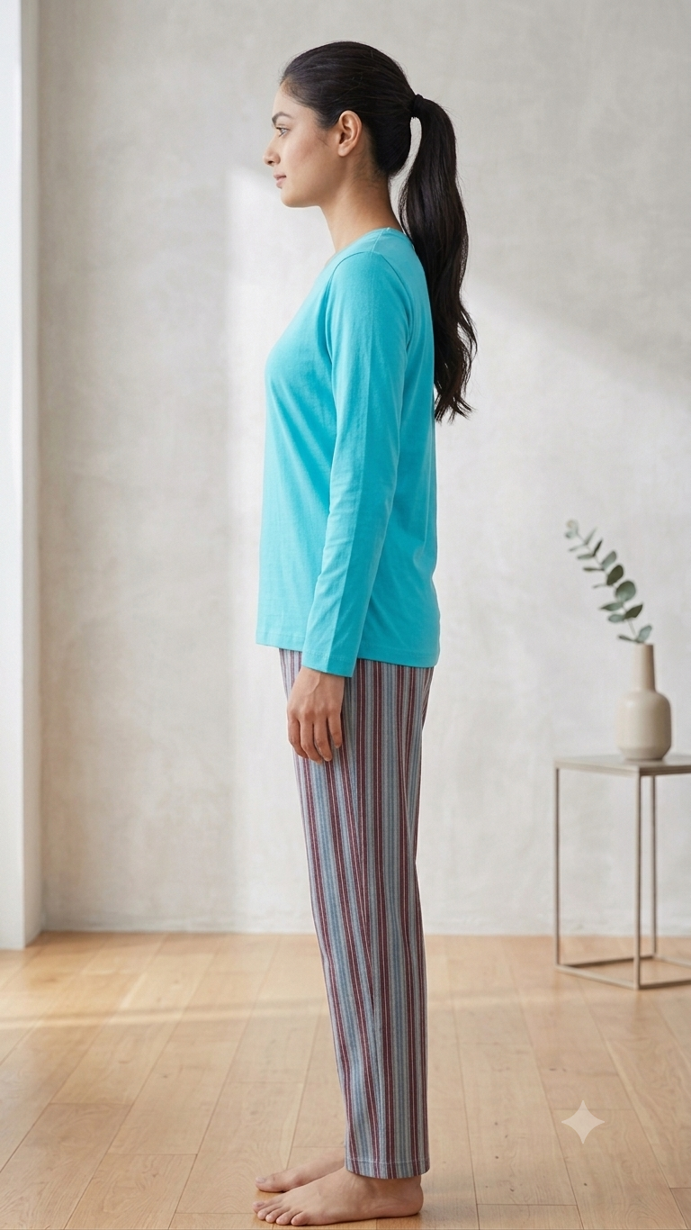Deevaz Women's Turquoise Blue Printed Long Sleeve T-Shirt & Striped Pyjama Set