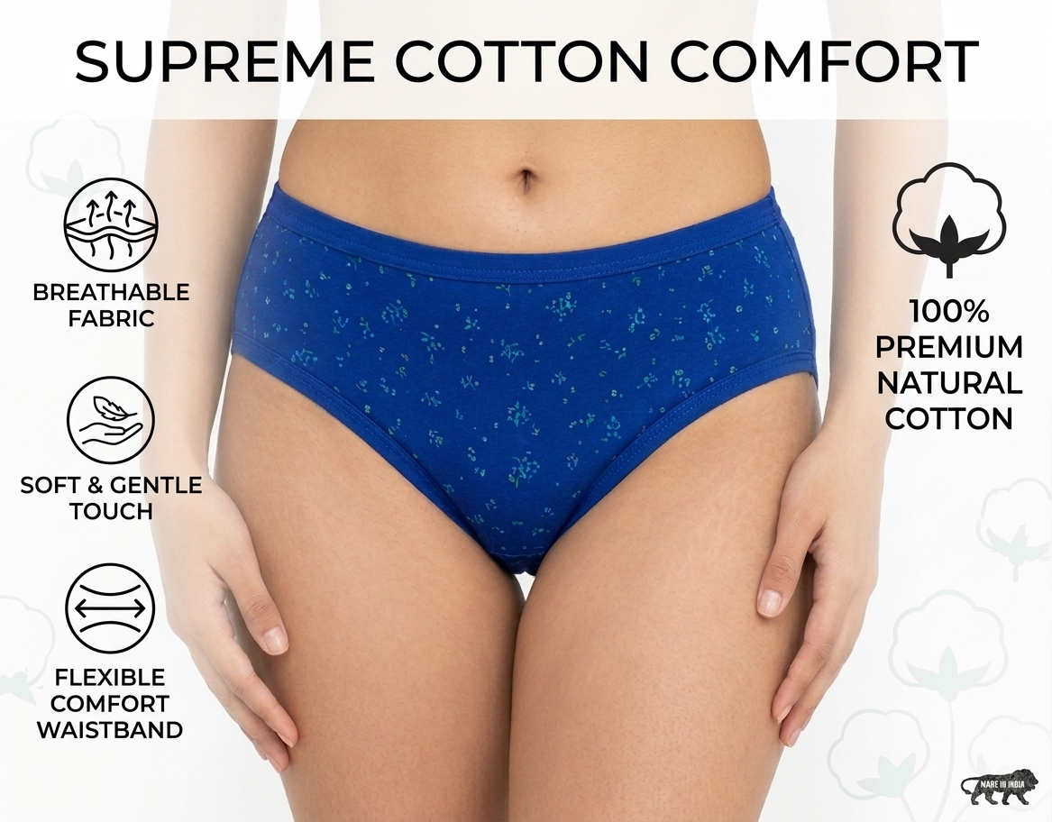 Deevaz  Women's Blue Printed Cotton  Mid-Rise Hipster Panty