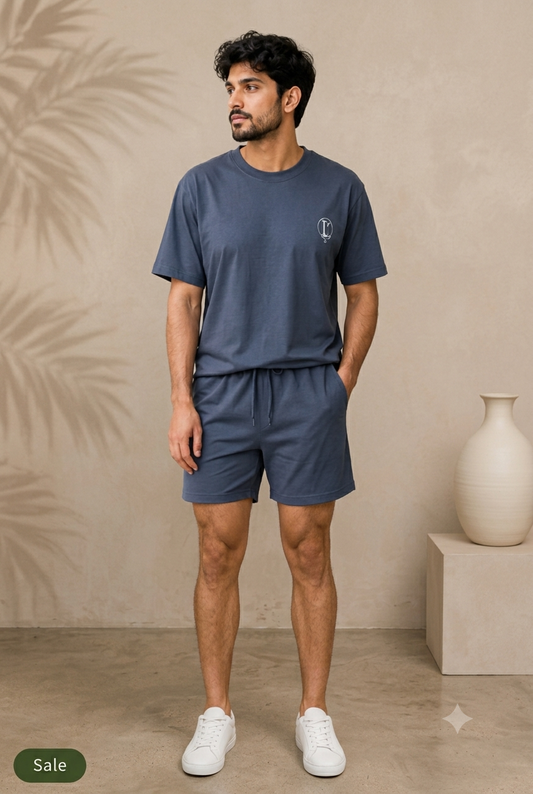 Deevaz Men’s Premium Grey T-Shirt & Shorts Co-Ord Set