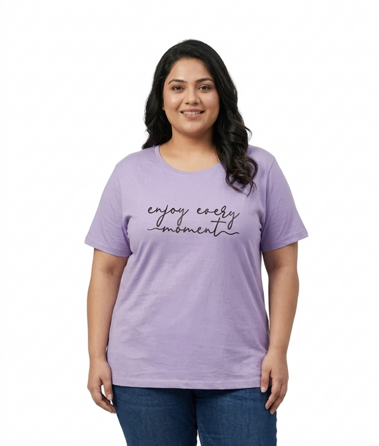 Deevaz Women's Plus Size "Enjoy Every Moment" Graphic T-Shirt – Lavender.