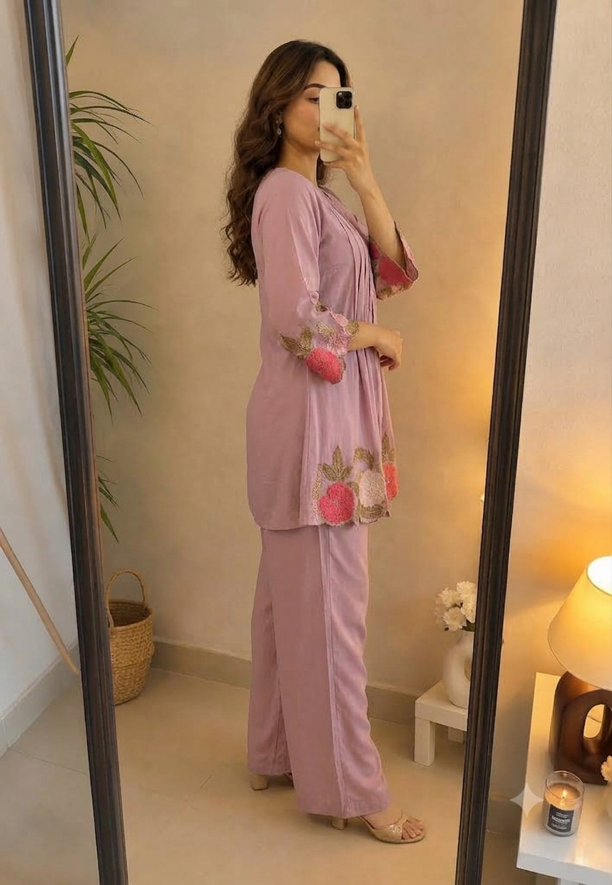 Deevaz Women Printed Straight Kurta Palazzo Set (Pink)