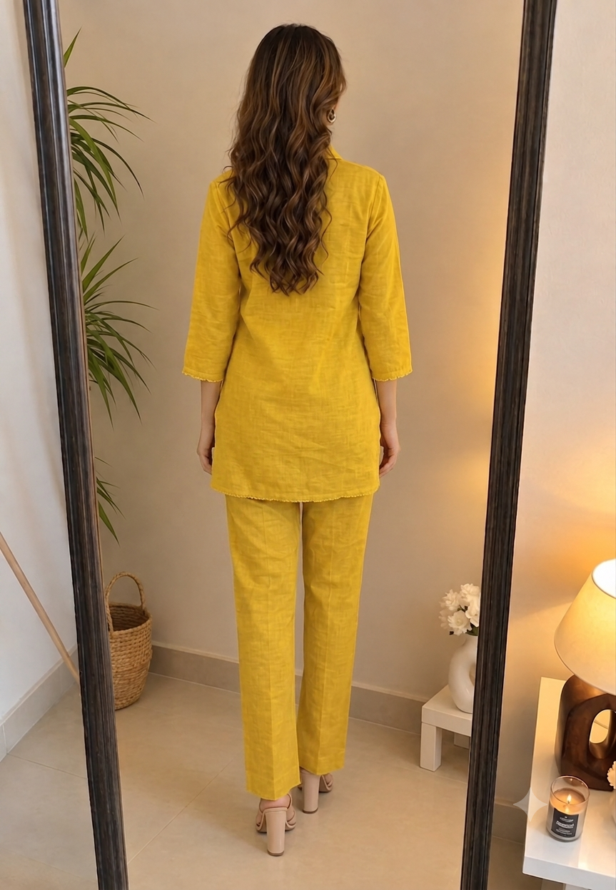 Deevaz Embroidered Yellow Co-Ord Set (2-Angle Showcase)