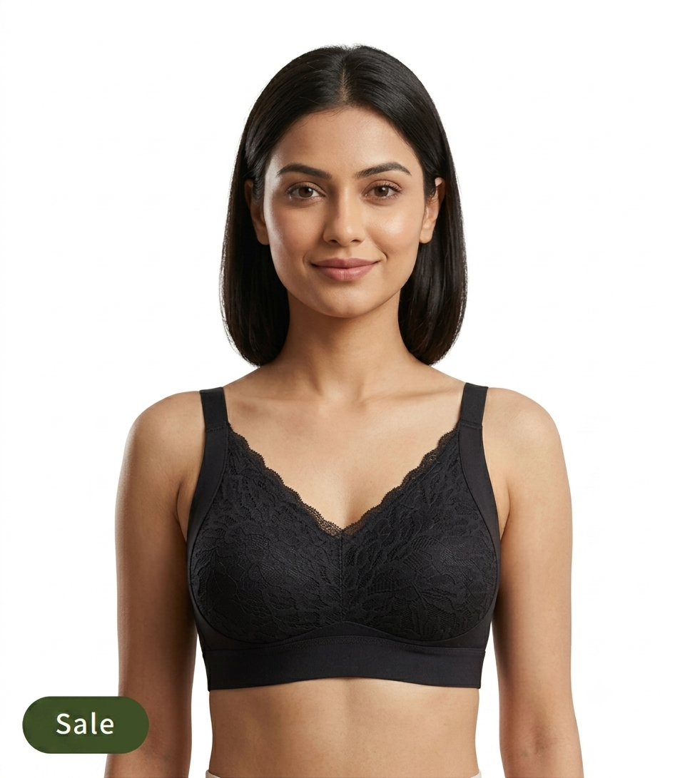 Deevaz Serene Comfort Wire-Free Full Coverage Lace Bra (Black)