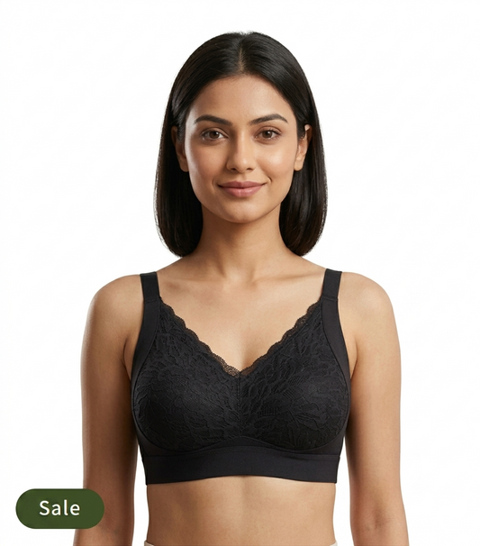 Deevaz Serene Comfort Wire-Free Full Coverage Lace Bra (Black)