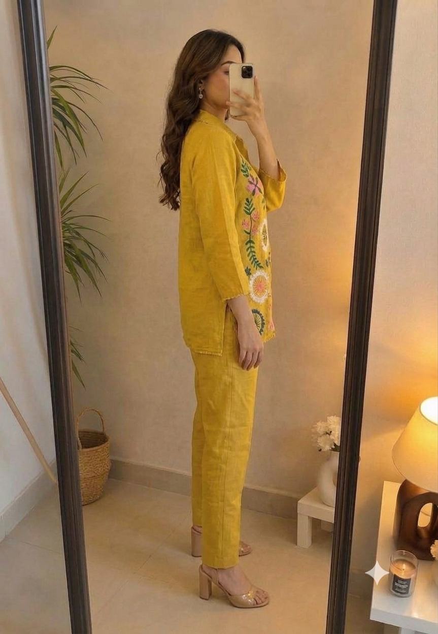 Deevaz Embroidered Yellow Co-Ord Set (2-Angle Showcase)