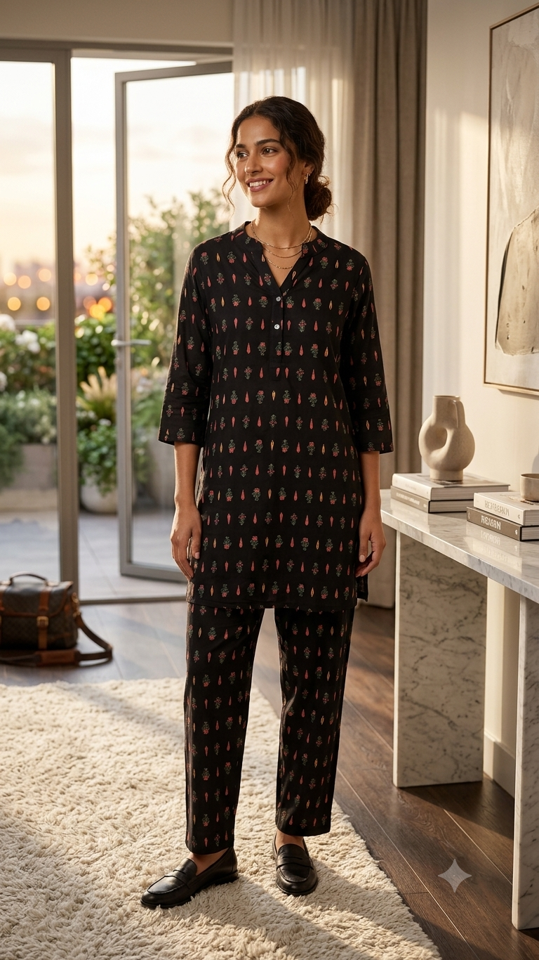 Deevaz Black Kalamkari Inspired Co-ord Set for Women