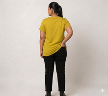 Load image into Gallery viewer, Deevaz Women’s Mustard Yellow Graphic Printed T-Shirt | Half Sleeve Round Neck Casual Top