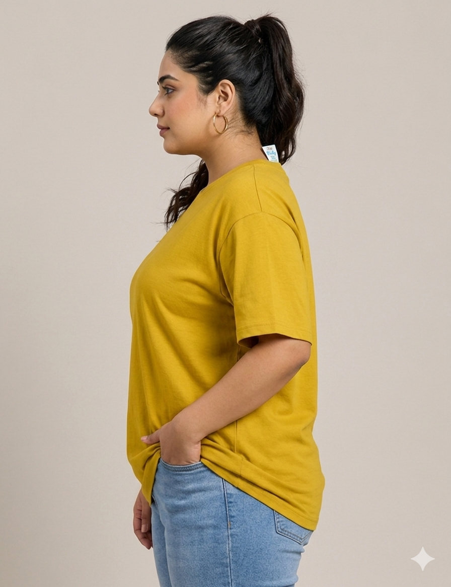 Deevaz Women's Plus Size Mustard Yellow Graphic Tee - "Always Look on the Bright Side