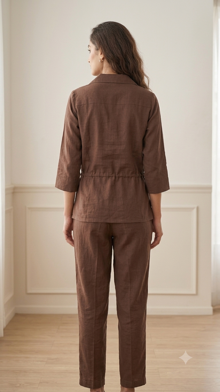 Deevaz Chocolate Brown Cotton Linen Shirt & Trouser Co-ord Set