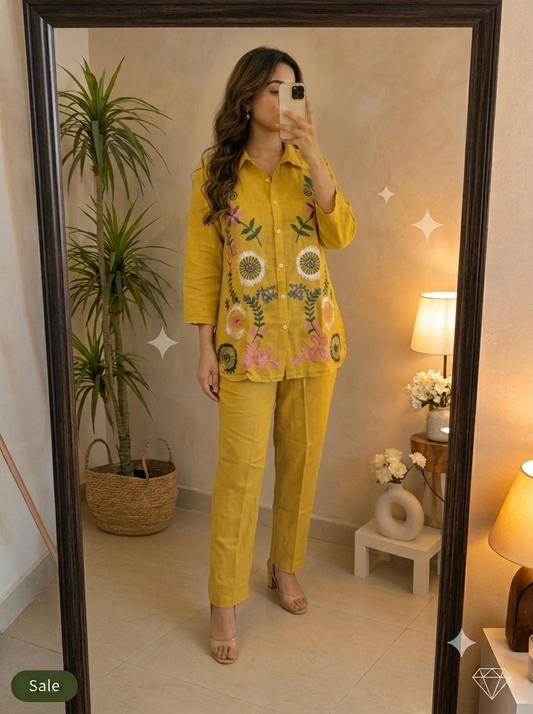 Deevaz Embroidered Yellow Co-Ord Set (2-Angle Showcase)