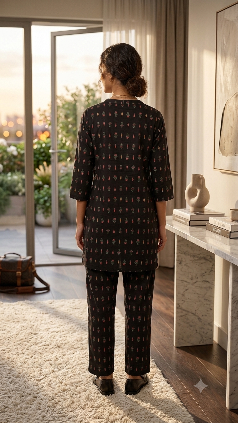 Deevaz Black Kalamkari Inspired Co-ord Set for Women