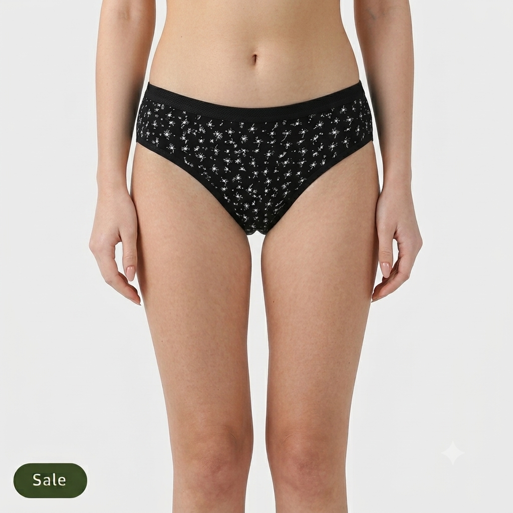 Deevaz Women's Black Cotton Printed Bikini Panty.