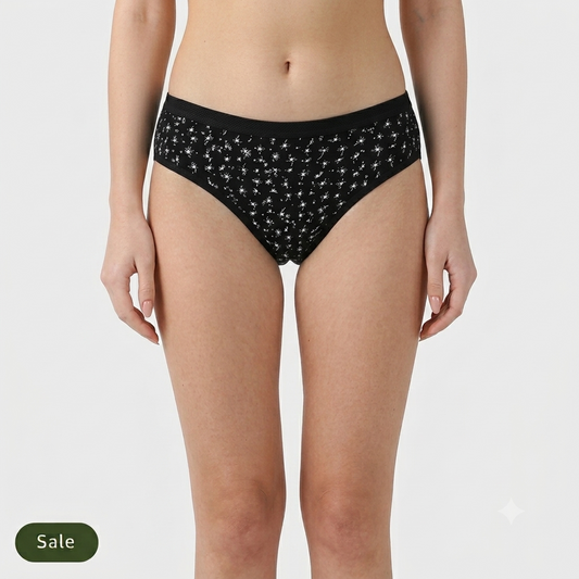 Deevaz Women's Black Cotton Printed Bikini Panty.