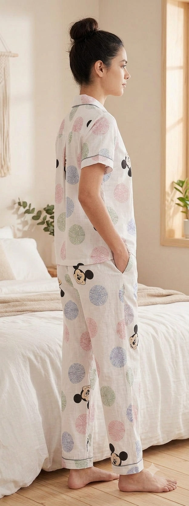 Deevaz Women’s Printed Cotton Pajama Set – Short Sleeve Lapel Collar Top & Matching Trousers
