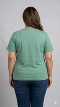 Load image into Gallery viewer, Deevaz Women's Plus Size "Queen" Floral Typography Tee – Sage Green.