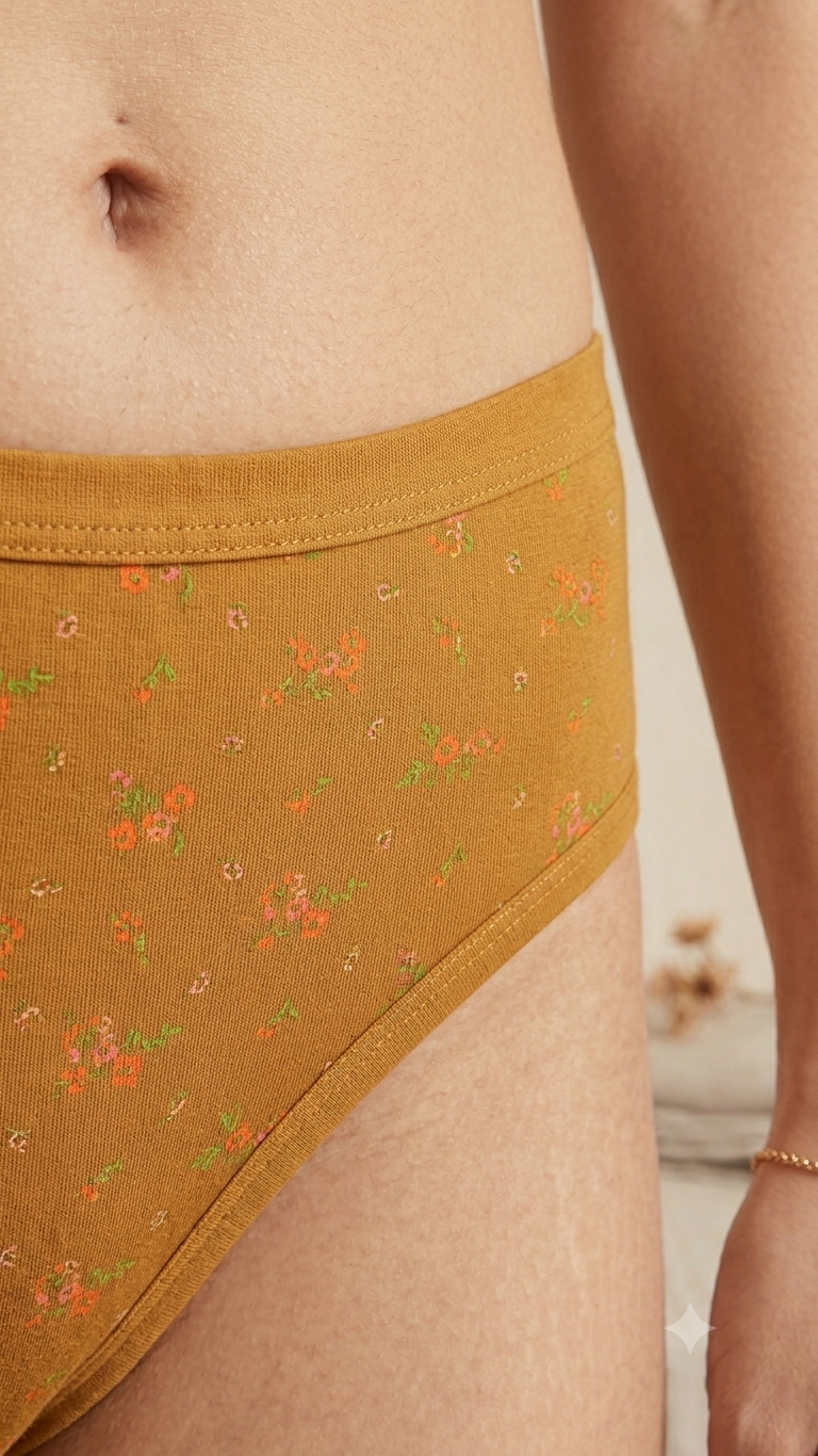 Deevaz Women's Mustard Yellow Printed Cottan Mid-Rise Hipster Panty