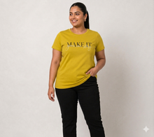 Load image into Gallery viewer, Deevaz Women’s Mustard Yellow Graphic Printed T-Shirt | Half Sleeve Round Neck Casual Top