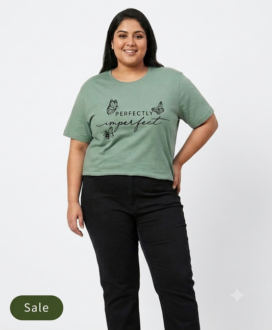 Deevaz Women's "Perfectly Imperfect" Sage Green Graphic Tee