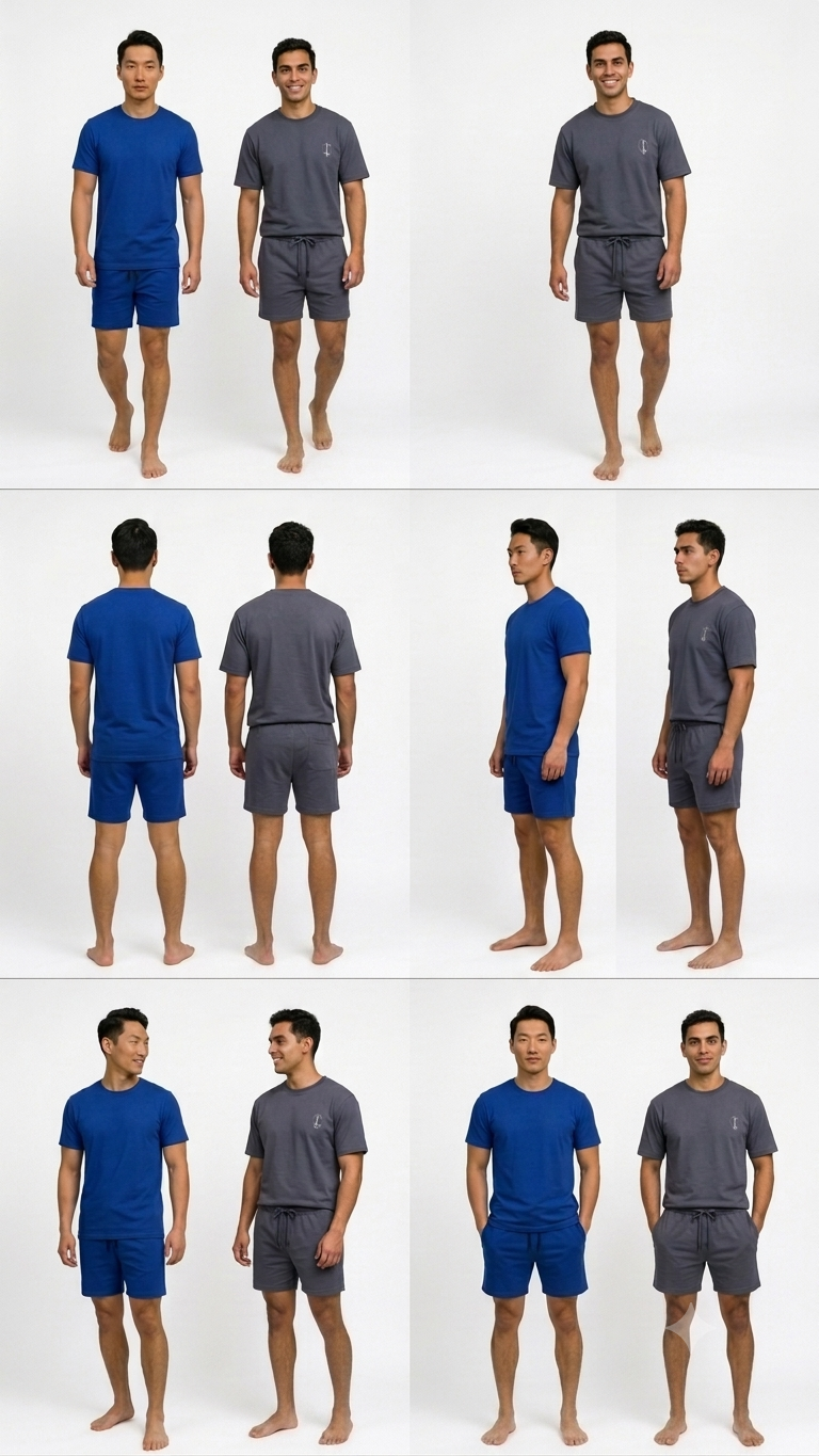 Deevaz Men's Premium Cotton Matching Loungewear Set – Solid & Graphic Tees with Casual Shorts (Pack of 2)