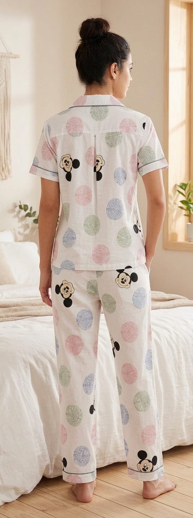 Deevaz Women’s Printed Cotton Pajama Set – Short Sleeve Lapel Collar Top & Matching Trousers