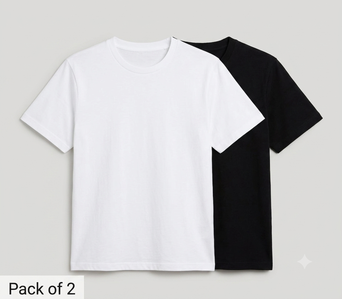 Deevaz Essential Plain T-Shirt Pack (Set of 2) – Premium Black & White Crew Necks