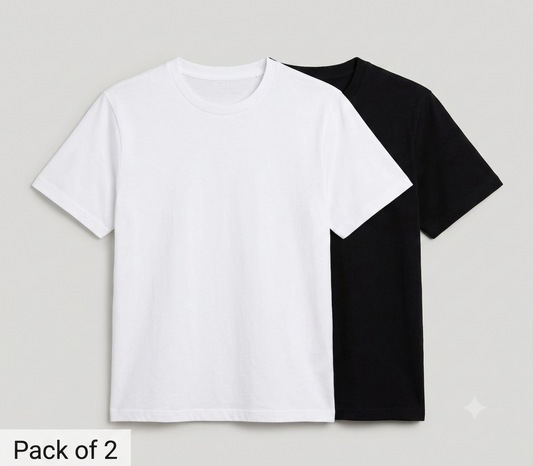 Deevaz Essential Plain T-Shirt Pack (Set of 2) – Premium Black & White Crew Necks