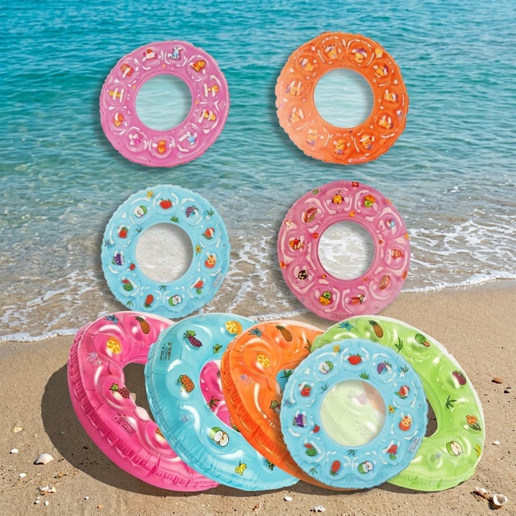 Deevaz Swim Rings with Colorful Fruit & Cartoon Prints – Heavy-Duty PVC Pool Floats for Kids & Adults (Pack of 1 / Multi-Color Sets)