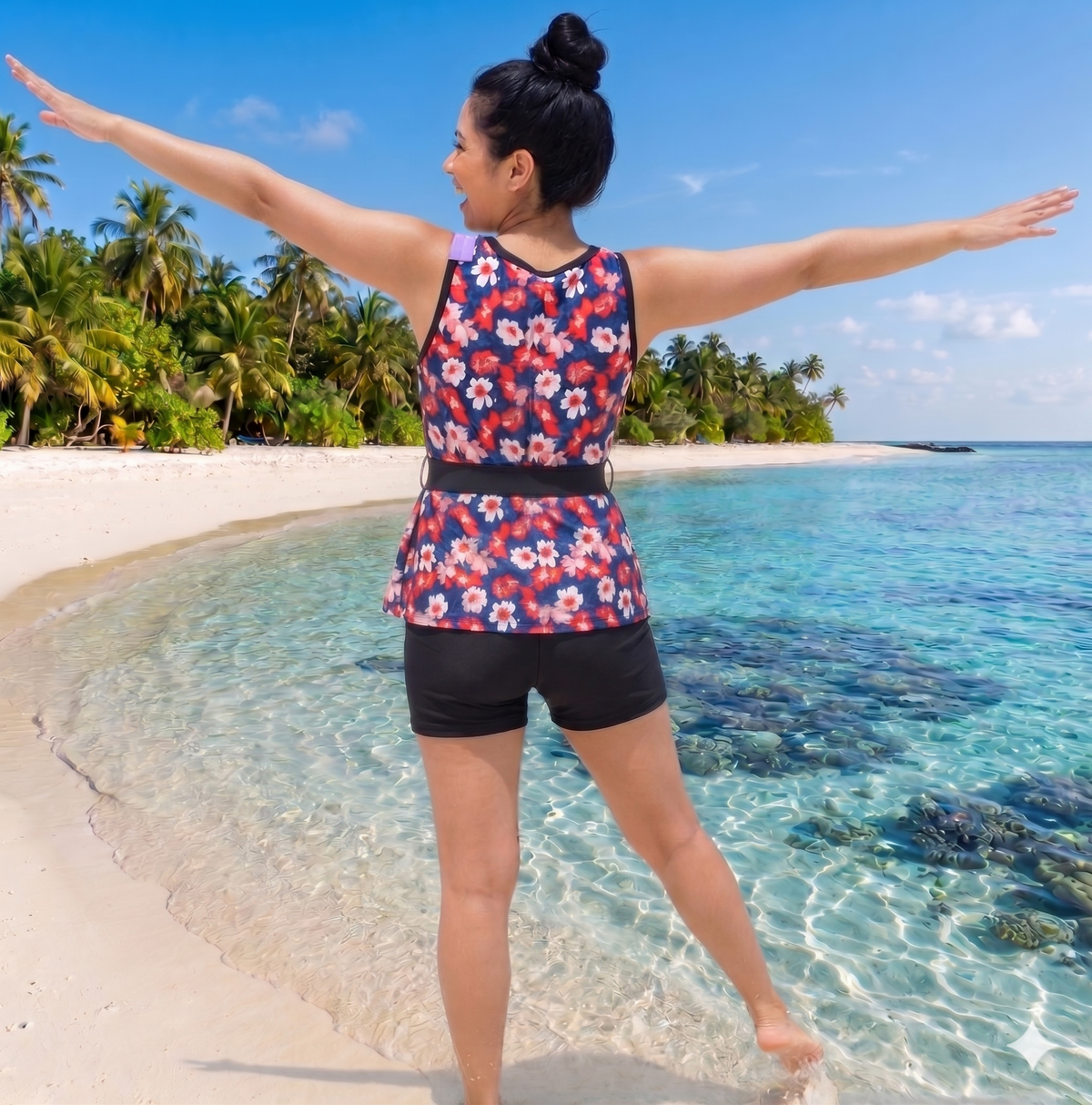 Women Floral Printed Beach Swimwear Set with Shorts.