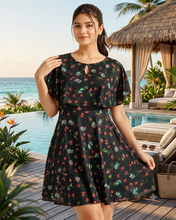 Load image into Gallery viewer, Deevaz Floral Lattice Cold-Shoulder Cape Beachwear Dress