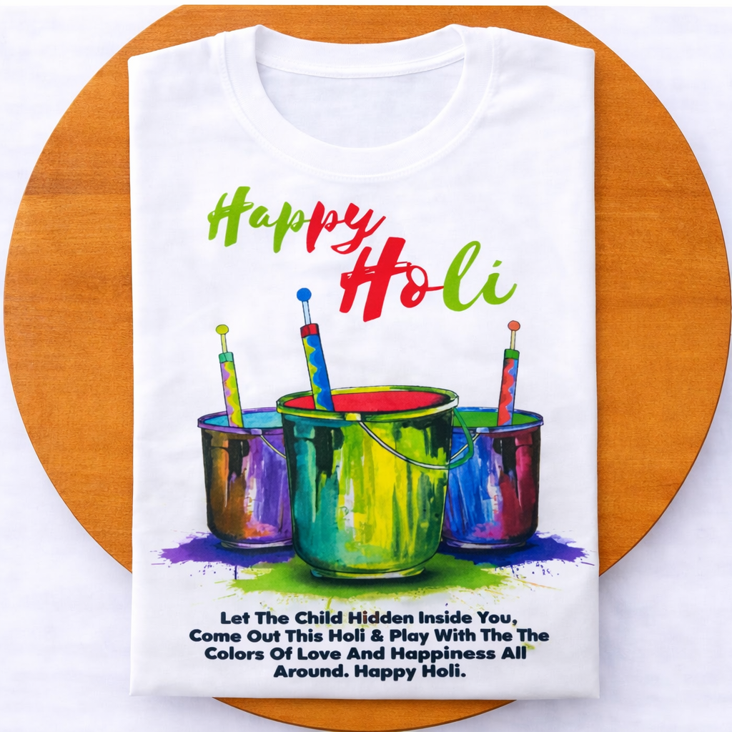 Deevaz Women Comfort Fit Round Neck Half Sleeve Holi T Shirts In White Color