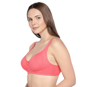 Deevaz Cotton Full Coverage Non-Padded Non Wired Bra Seamless Cup In Coral Color.