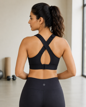 Load image into Gallery viewer, Deevaz Women's Black Front Zip High Impact Sports Bra