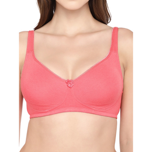 Deevaz Cotton Full Coverage Non-Padded Non Wired Bra Seamless Cup In Coral Color.