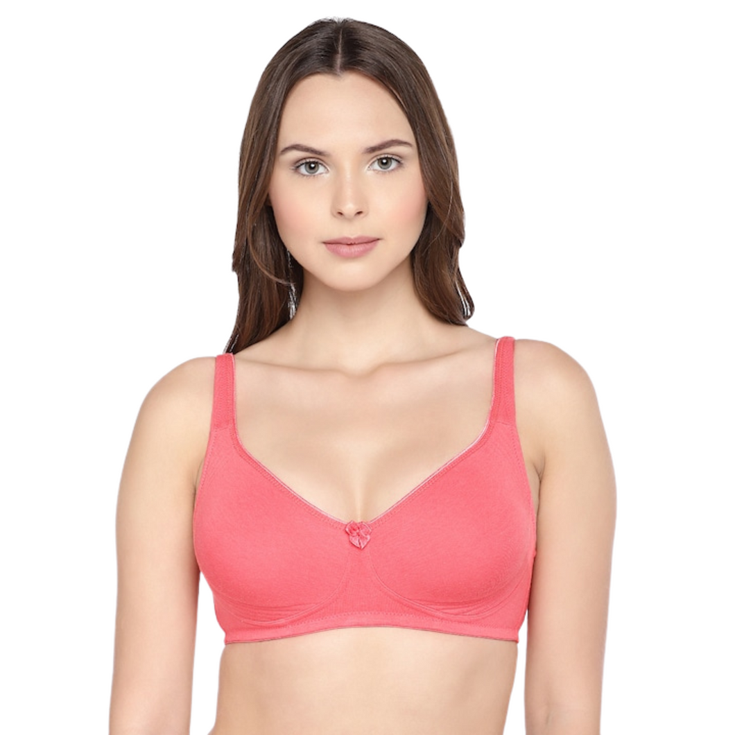 Deevaz Cotton Full Coverage Non-Padded Non Wired Bra Seamless Cup In Coral Color.
