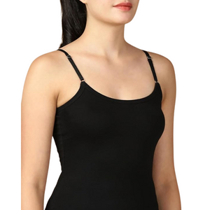 Deevaz Camisole for Women with Adjustable Spaghetti Straps | Lightweight Cotton Tank Top Casual Outfits & Sleepwear | Soft Breathable Cotton Fabric Black Color.