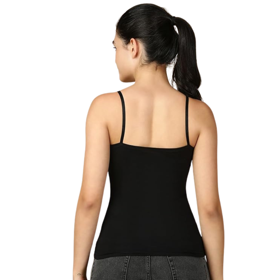 Deevaz Camisole for Women with Adjustable Spaghetti Straps | Lightweight Cotton Tank Top Casual Outfits & Sleepwear | Soft Breathable Cotton Fabric Black Color.