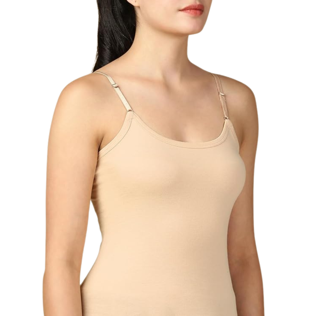Deevaz Camisole for Women with Adjustable Spaghetti Straps | Lightweight Cotton Tank Top Casual Outfits & Sleepwear | Soft Breathable Cotton Fabric Skin Color.