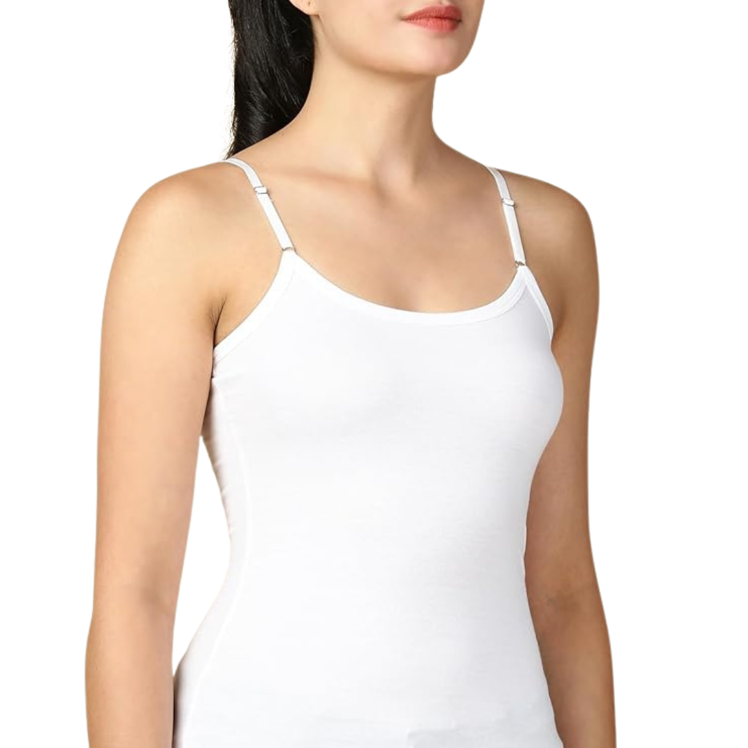 Deevaz Camisole for Women with Adjustable Spaghetti Straps | Lightweight Cotton Tank Top Casual Outfits & Sleepwear | Soft Breathable Cotton Fabric white  Color.