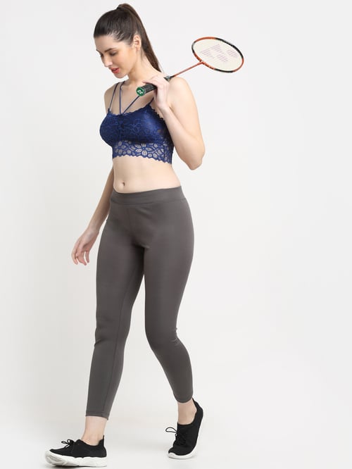 Deevaz Padded non-wired Floral Lace Crop Bralette in Royal Blue Colour with Cross strap detailing.