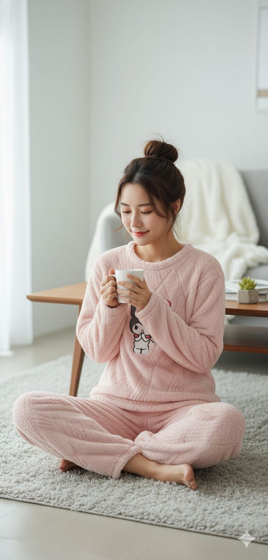 Deevaz Women Graphic Printed Round Neck Sweatshirt With Trouser Winter Wear Night Suit Set